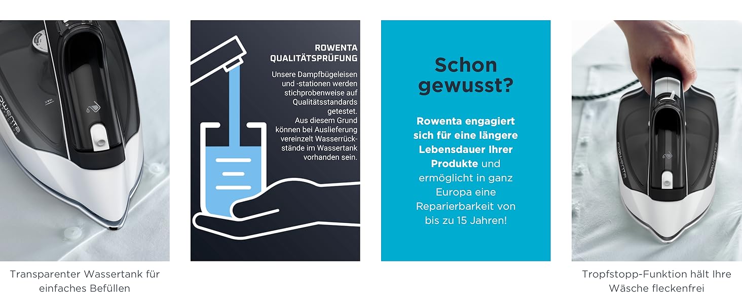 Праска Rowenta Effective DX1530 з парою: потужність 2000W, нержавіюча підошва, 30 г/хв постійна пара, 100 г/хв паровий удар