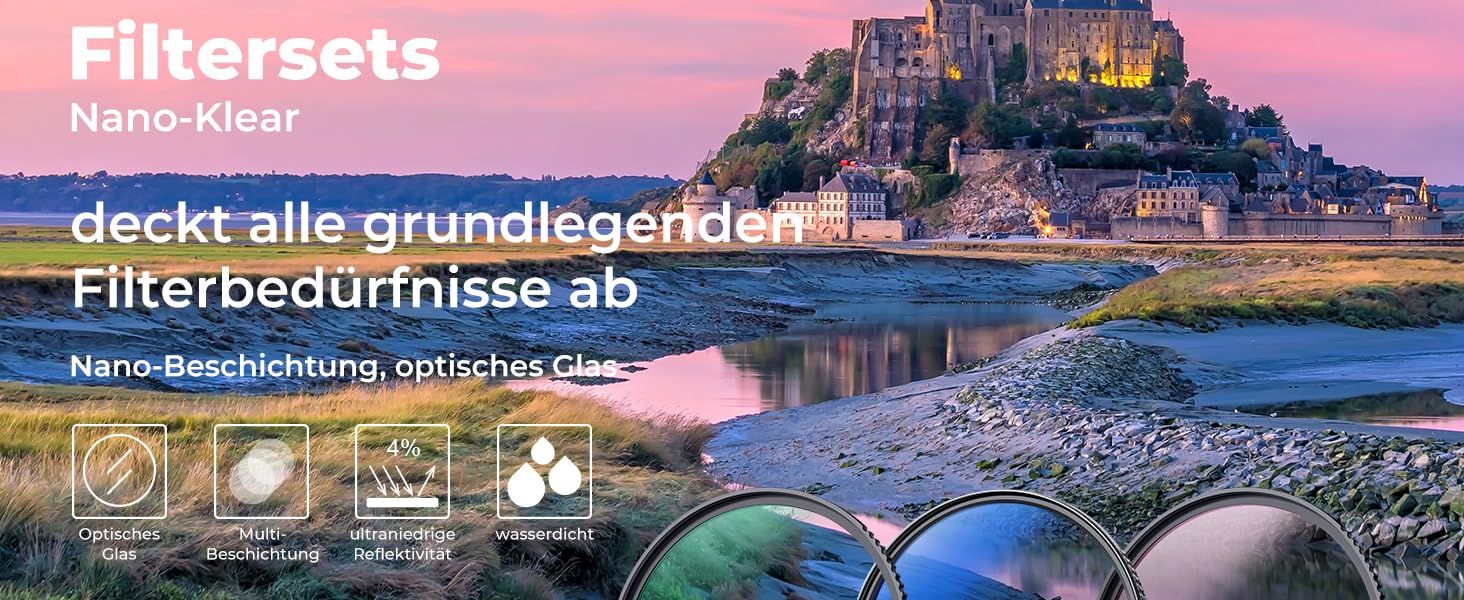 Набір фільтрів K&F Concept 58mm: UV, CPL, ND4 (Nano-Klear)