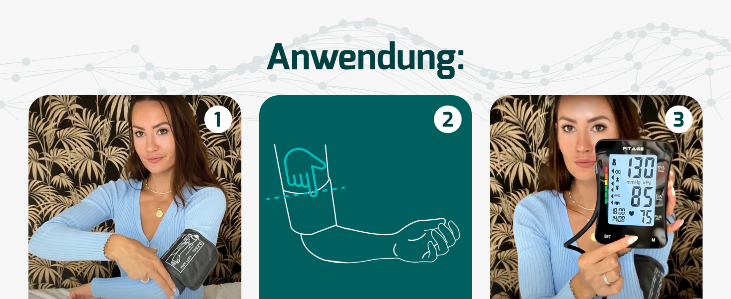 Цифровий тонометр на плече Oberarm з функцією пам'яті, виявлення аритмії та вимірювання пульсу. Підходить для об'ємів плеча 22-42 см. Чорний колір