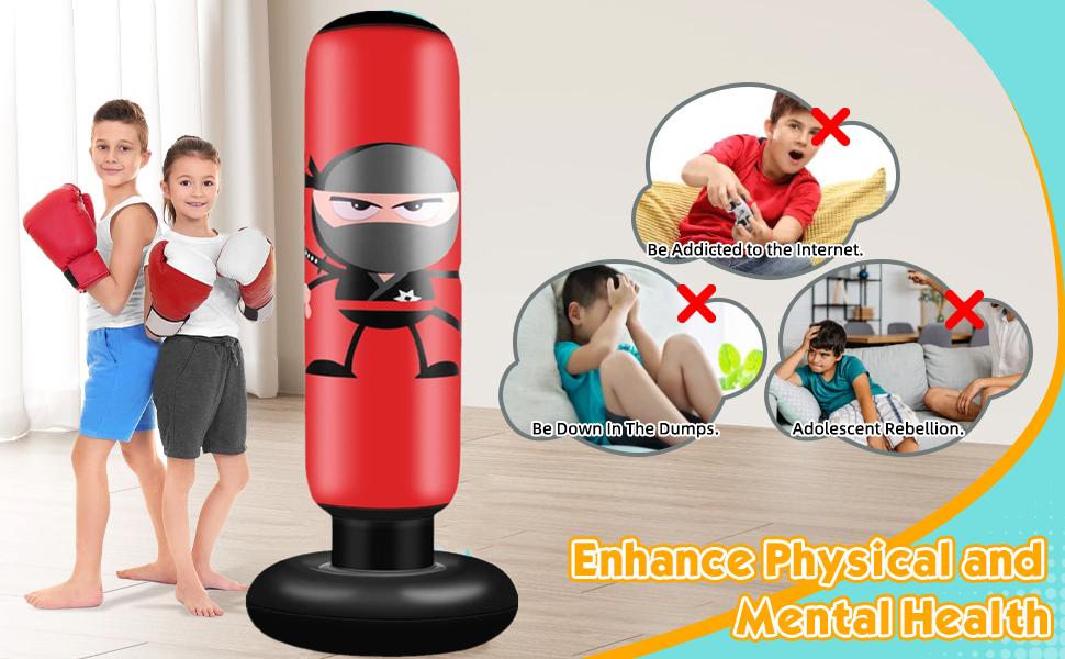 Дитячий боксерський мішок EIVONDA 160см з рукавичками та насосом для боксу, MMA, карате, таеквондо. Чорний