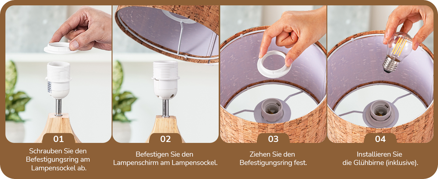 EDISHINE Дерев'яна Настільна Лампа з абажуром з льону, E27, для вітальні, спальні, в стилі кантрі [Енергоклас F], колір: корічневий