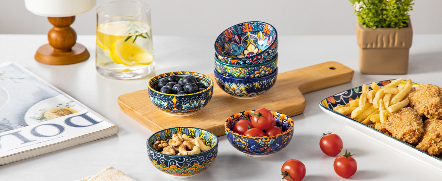 Набір кавових чашок Vancasso SIMI 6 шт. з блюдцями, 240 мл - кавові чашки з кольорового фарфору, посуд для 6 осіб, сумісні з мікрохвильовою піччю, богемський стиль