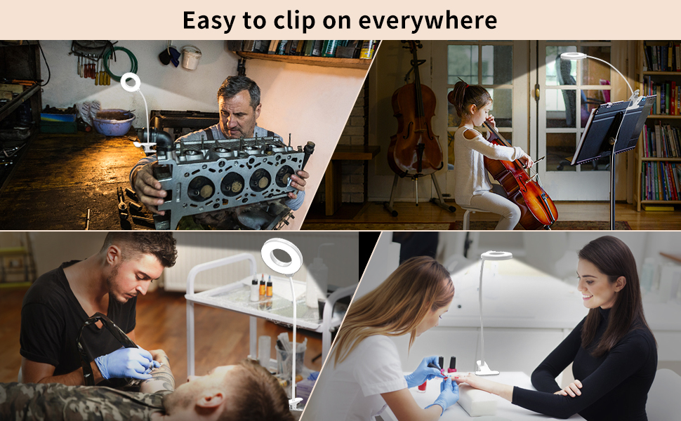 iZELL LED лампа для читання з гнучким 40см штангою, диммер, 3 режими, 10 рівнів яскравості, USB-зарядка, для читання та роботи