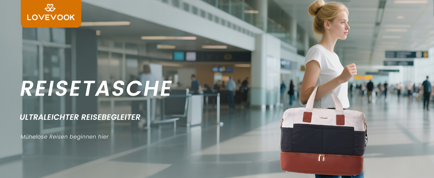 Сумка-мішок LOVEVOOK для подорожей, клініки, пологового будинку, ручної поклажі, 52x38x25 см, 50 л, з відділенням для взуття та косметичкою, бежевий