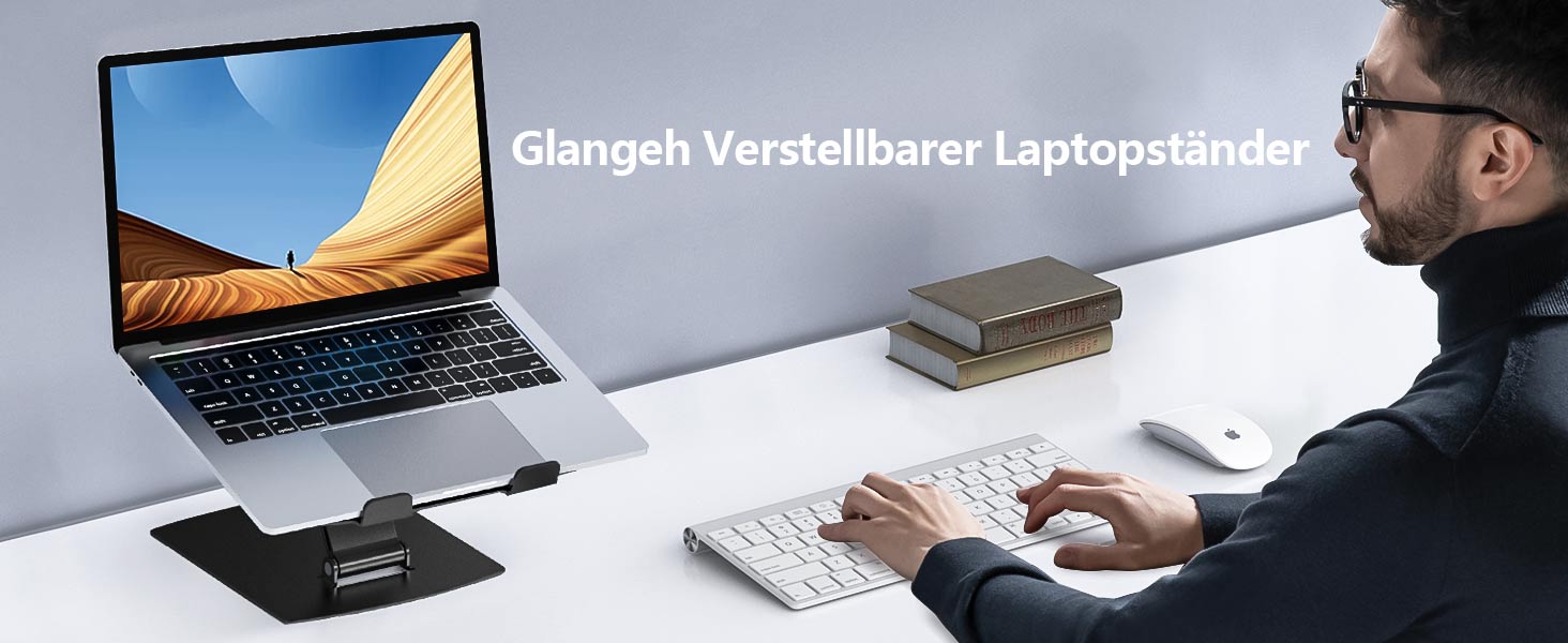 Підставка для ноутбука Glangeh, регульована по висоті, ергономічна, портативна, для столу, складна, з алюмінію, сумісна з MacBook Air Pro (10–16 дюймів), чорна