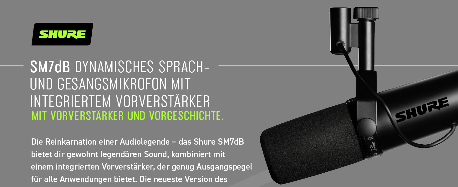 Мікрофон Shure SM7dB - динамічний вокальний мікрофон для радіо, подкастів та запису, XLR, теплий звук
