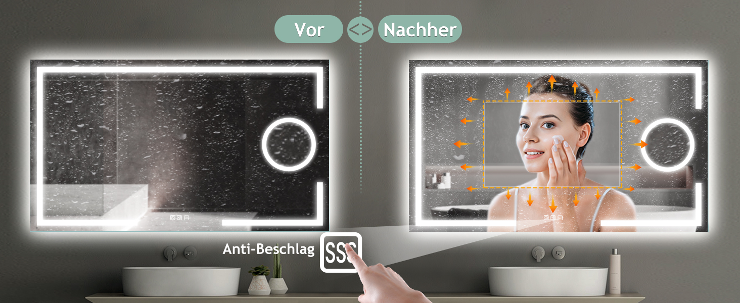 Дзеркало для ванної кімнати S'bagno з підсвічуванням 100x70 см, 5x збільшення, LED, алюмінієва рама, протитуманне покриття, 3 кольори, диммування, пам'ять, HD скло, IP44, без Bluetooth