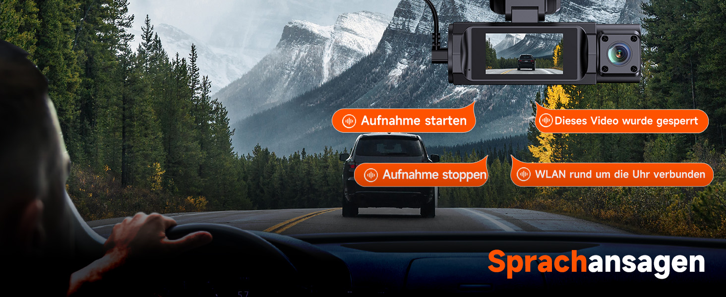 Відеореєстратор E-YEEGER 3-канальний 4K + 1080P + 1080P з Wi-Fi, 32GB карта, нічна зйомка, G-сенсор, паркування - чорний