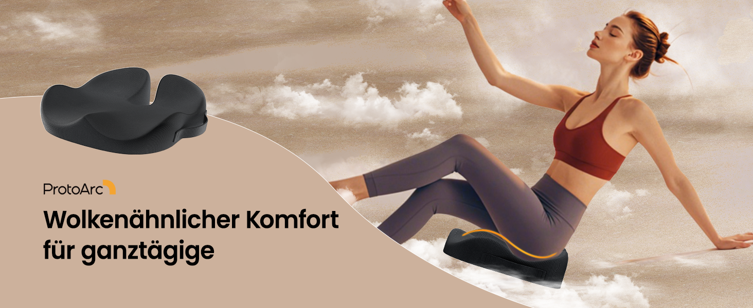 Ортопедична подушка для сидіння ProtoArc для офісного крісла: Memory Foam, рівномірний розподіл тиску, комфорт для офісу, авто, інвалідного візка, чорний, велика