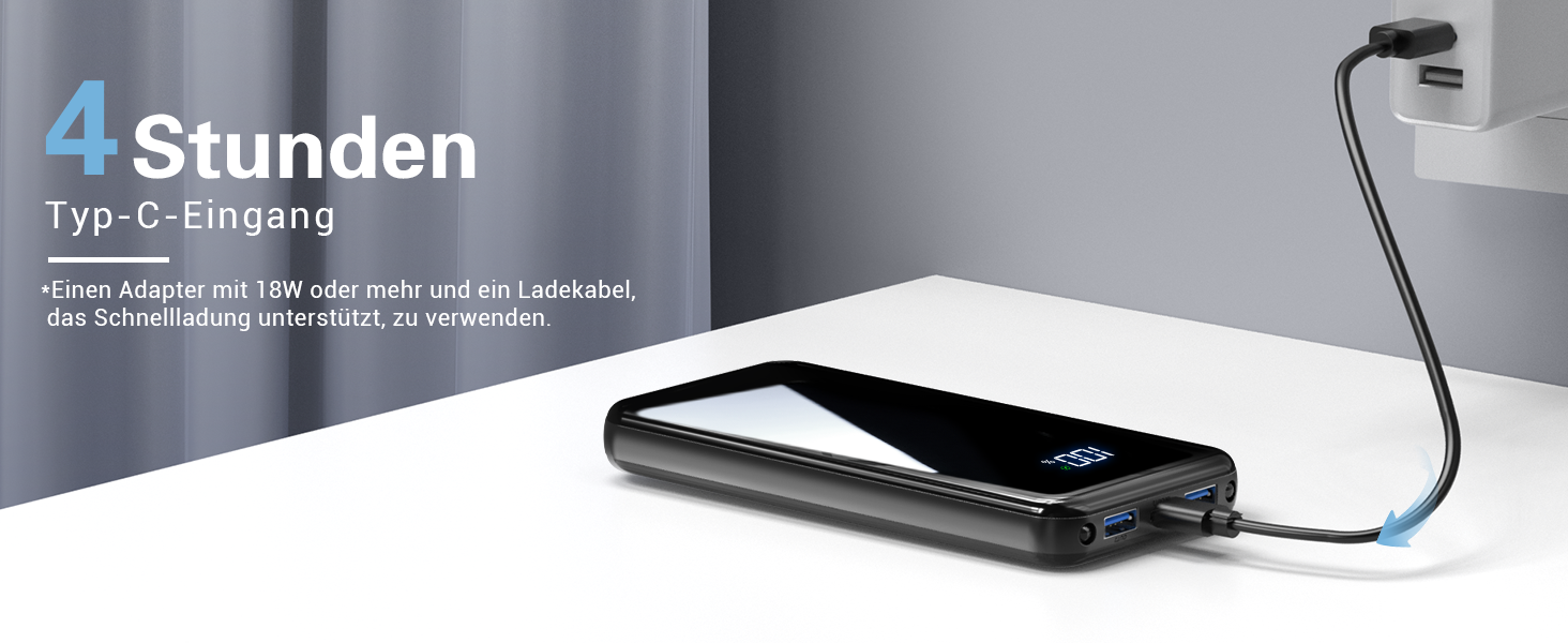 Портативний акумулятор Power Bank 26800mAh з LED дисплеєм, швидкою зарядкою 22.5W USB-C PD3.0 & QC4.0, чорний. Сумісний з iPhone 16 Pro Max, Galaxy S25 Edge/S24, планшетами