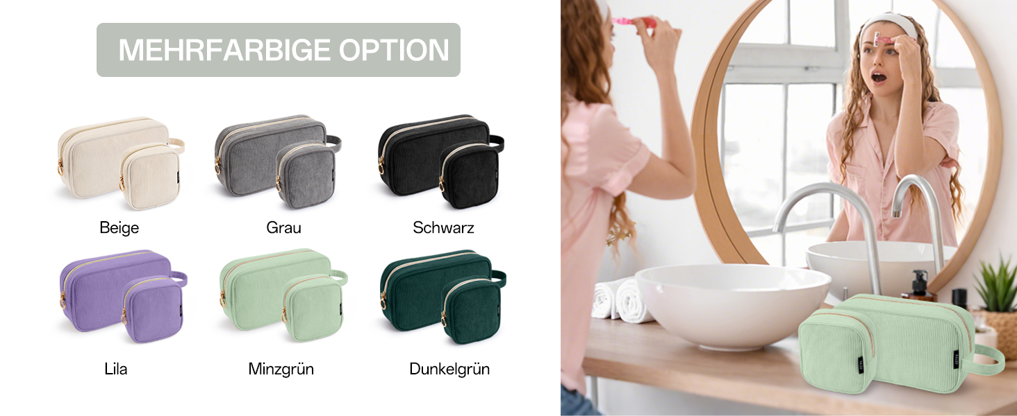 Косметичка жіноча KALIDI з корду, зелена, з відділеннями, на блискавці, для подорожей