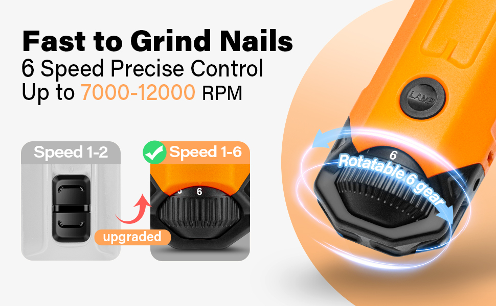 Електричний точилка для кігтів собак Casfuy 6-ступінчатий - тихий, перезаряджуваний, для великих, середніх та малих собак, помаранчевий