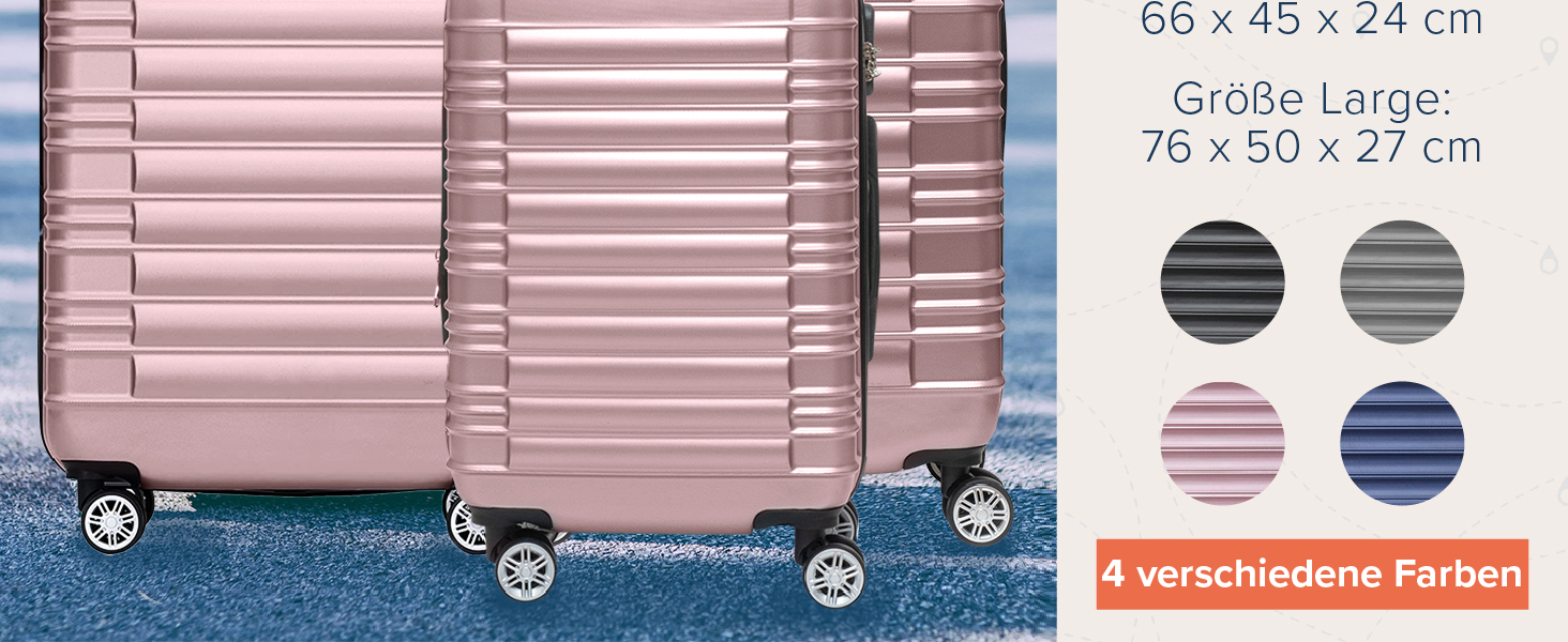 Набір валіз TRVLMORE 3 в 1: маленька, середня, велика, сірий колір, з рожевим золотом, з жорсткою оболонкою, 55x40x20 см (ручна поклажа)