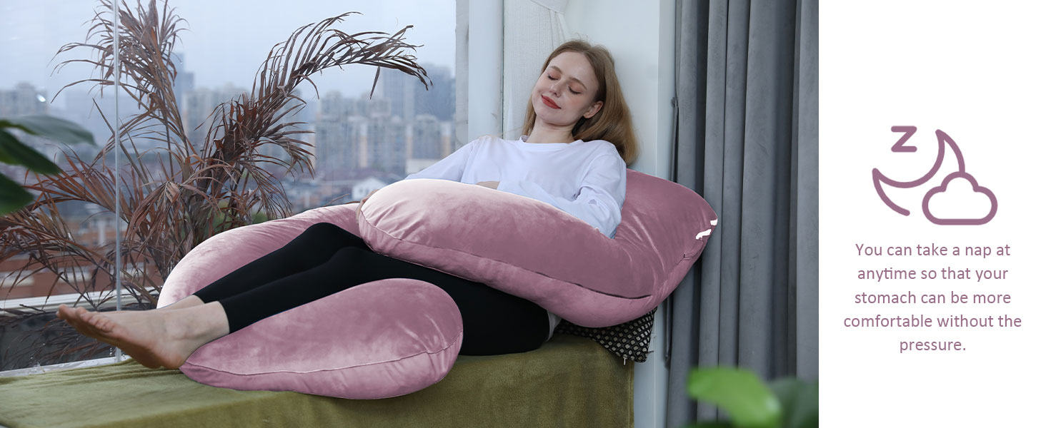 Подушка для вагітних Chilling Home J-подібної форми, подушка для тих, хто спить на боці, подушка для годування, велика подушка для підтримки, подушка для жінок та тих, хто спить на боці (рожевий, сірий)