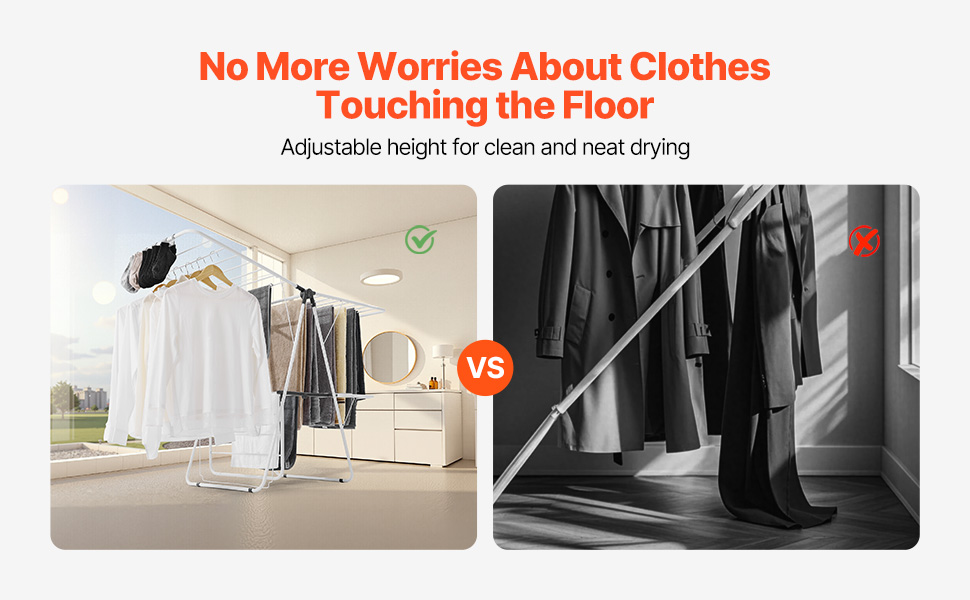 Сушарка для білизни VEVOR 2-ярусна розкладна з прищіпками та 31 вішалкою, регульована по висоті, металева, для ванної, балкону, 1470 x 600 x 1000 мм