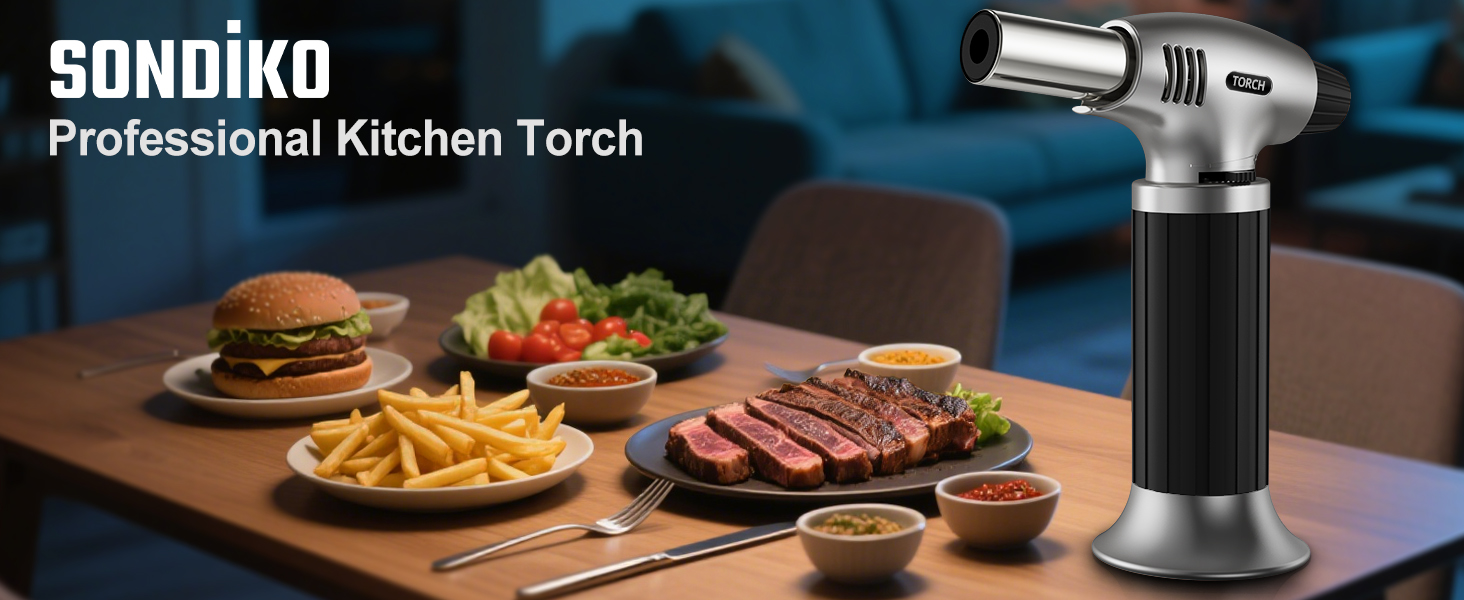 Пальник для крем-брюле Sondiko, газова плита для десертів, паяльник з блокуванням безпеки, срібно-чорний