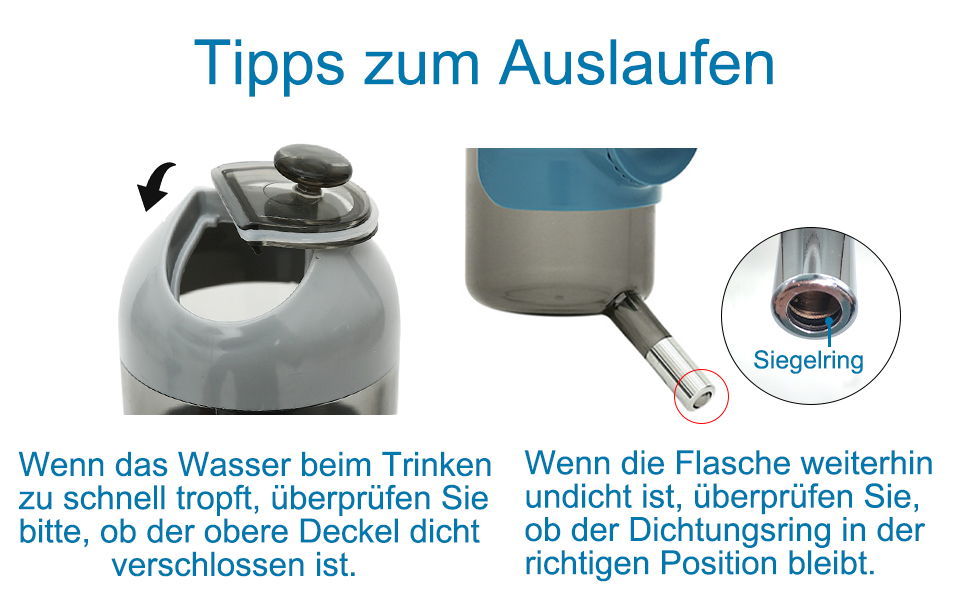 Водяна пляшка для собак [Сірий, 500 мл] - Водяний диспенсер для домашніх тварин, не протікає. Підходить для собак, котів, кроликів, клітки. Об'єм 500 мл, сірий колір