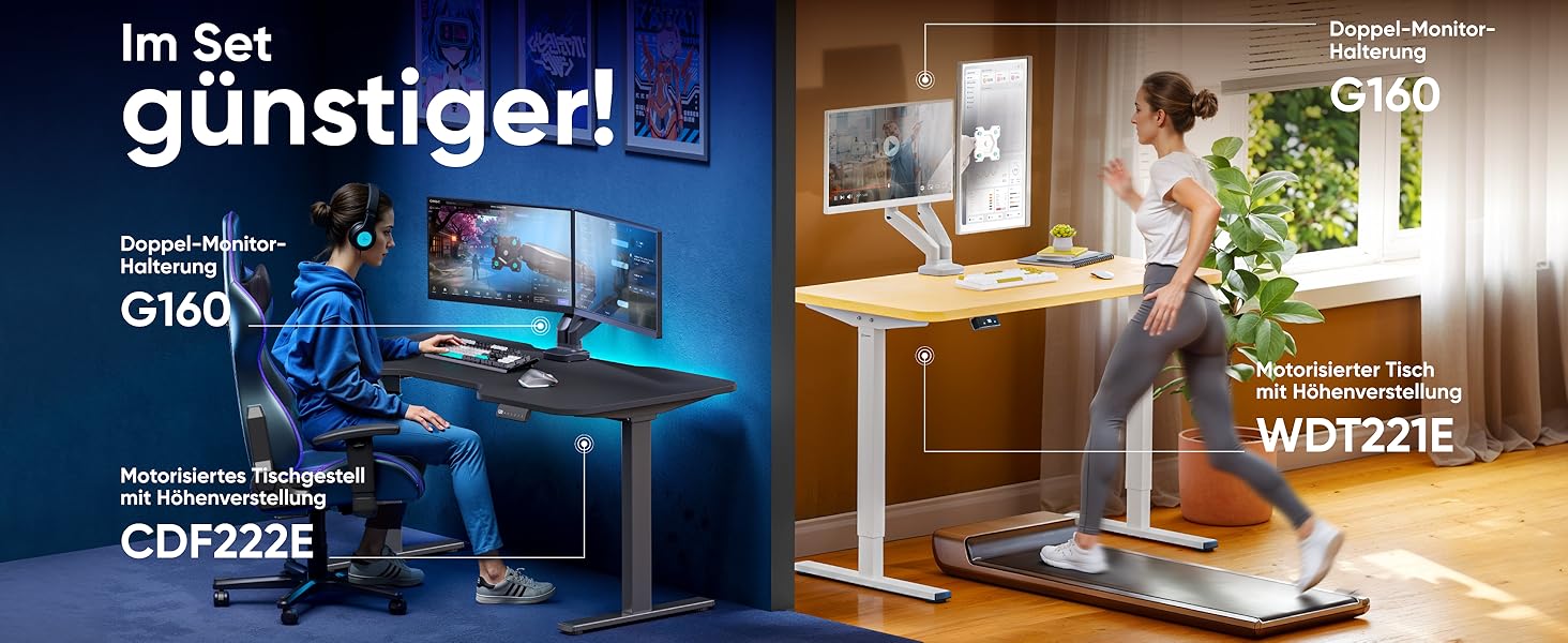 Кріплення для монітора ONKRON G160-W (білий) – 2 монітори, 13-32 дюйми, до 8 кг, VESA 75x75-100x100