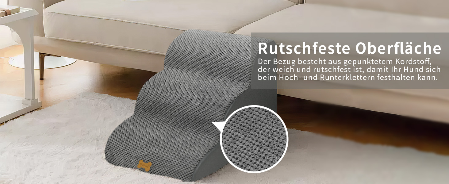 Сходинки для собак Непфайві: 3 сходинки, сірі, 60x40x40 см. Зручні для маленьких собак, знімний, пральний чохол, антиковзаюче покриття