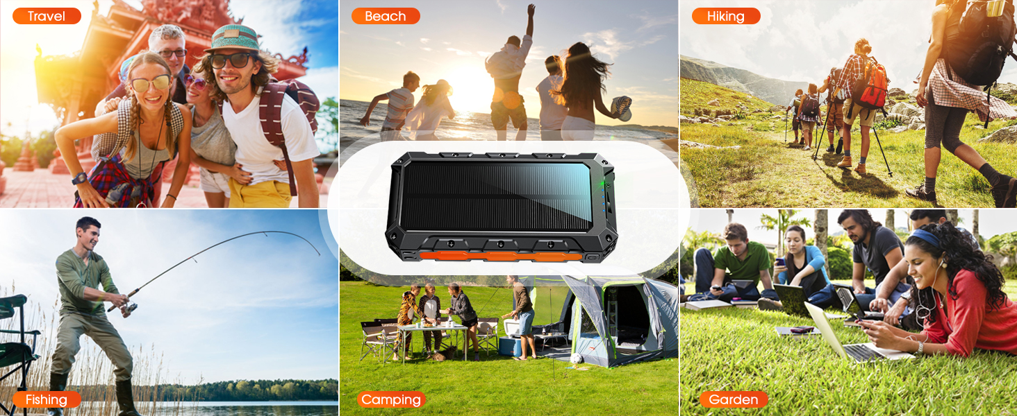 Power Bank 52800 mAh Red з сонячною зарядкою, бездротовою зарядкою, водонепроникний, 5 виходів, 3 входи, ліхтарик, карабін, QC 30W та USB C PD 20W для мобільних телефонів