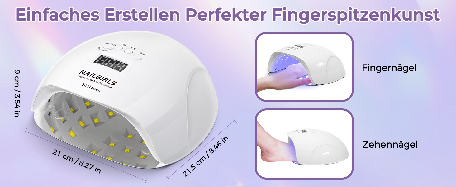 LED UV лампа для нігтів NAILGIRLS 150W з таймером, LCD дисплеєм та знімною магнітною пластиною (біла)