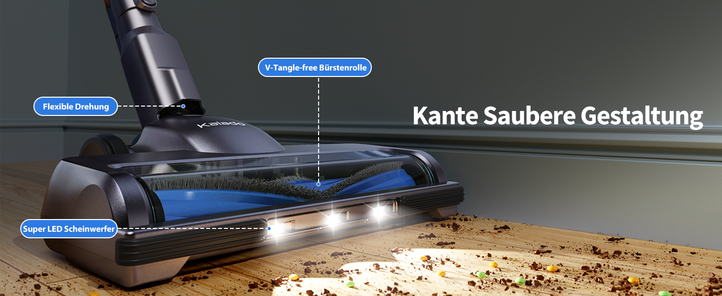 Kalado KCV500 Бездротовий акумуляторний пилосос, 23kPa потужність всмоктування, ультралегкий, 6-в-1, час роботи 35 хв, для тварин, килимів, твердих підлог