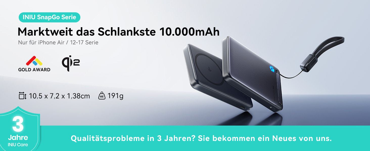 INIU Power Bank Magsafe 10000mAh 45W Qi2, чорний. З кабелем USB-C та підставкою, для iPhone 17/16/15/14/13
