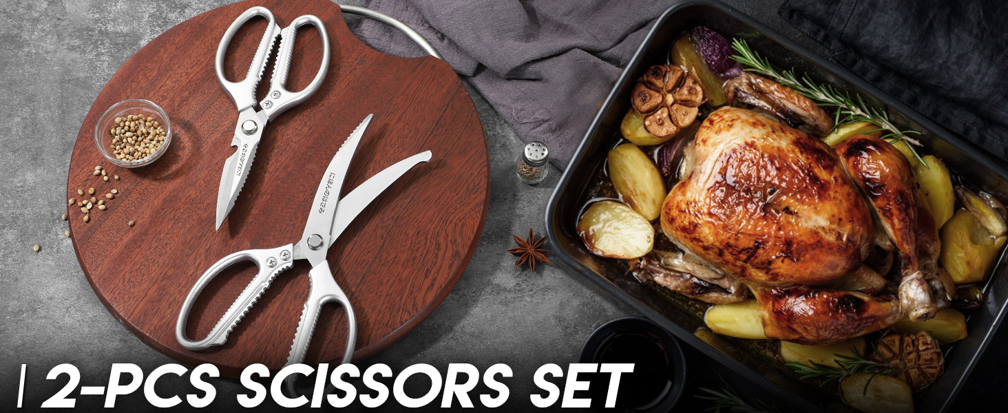 Набір кухонних ножиць DRAGON RIOT Stabile: 2 шт. (японська сталь), для м'яса, птиці, кісток. Нержавіюча сталь, гострі