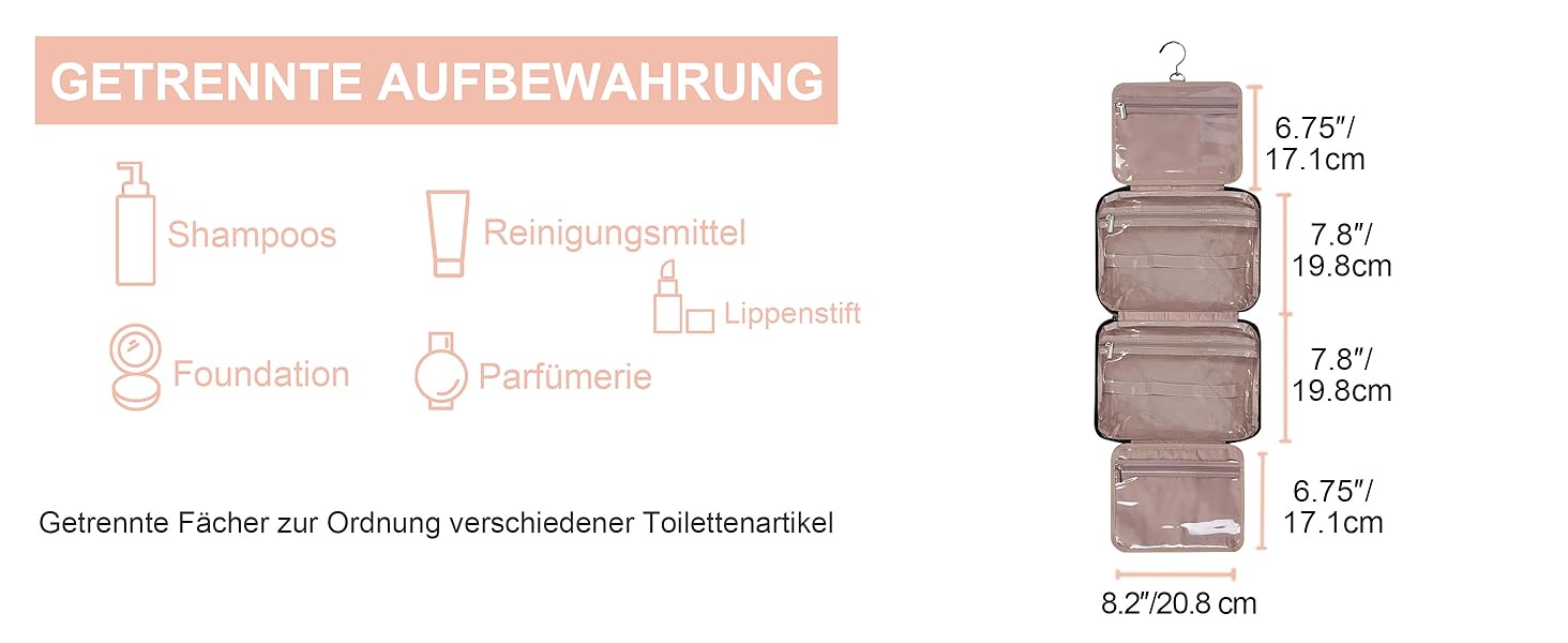 Косметичка для жінок, дорожня косметичка з можливістю підвішування, прозора косметичка для макіяжу та туалетних аксесуарів, рожева
