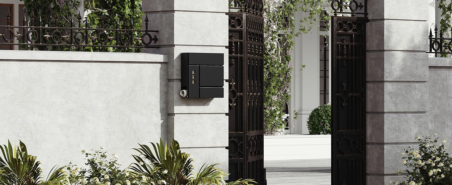 Поштова скринька WOLTU XXL з газетницею, оглядовим вікном та замком, антрацит (чорний) - 10,5 x 37 x 37 см