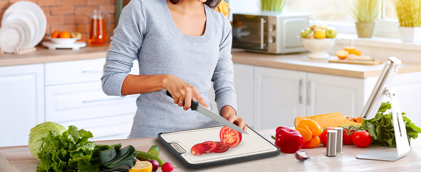 Нінджер Двостороння кухонна дошка для нарізання з нержавіючої сталі 304 та PP, для м'яса, овочів та хліба, легко миється, з ножем (38 × 27 см)