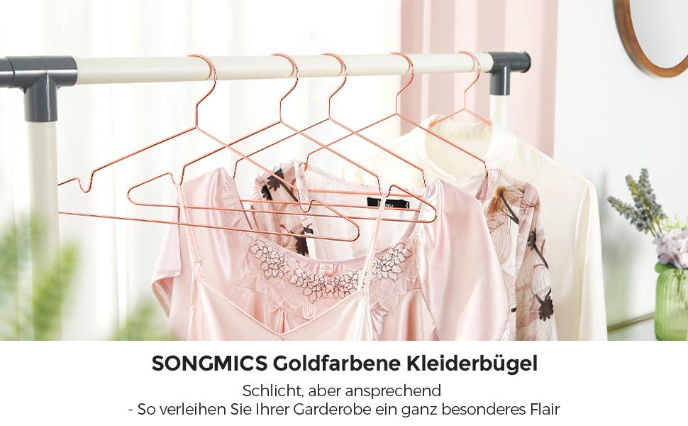 Плечики металеві SONGMICS, 20 шт., хромовані, рожеве золото, 42 см, антикорозійні, компактні