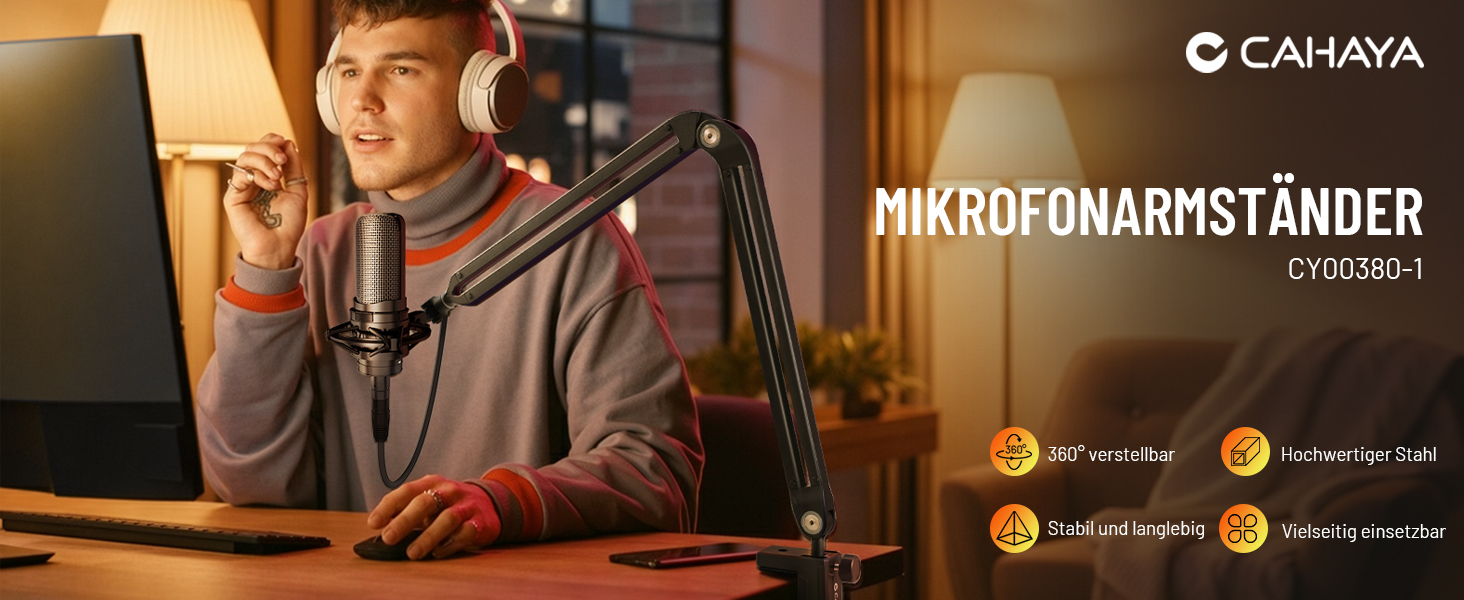 Підлокітник для мікрофона CAHAYA CY00380-1: регульований штатив з широкою основою, адаптер 3/8' - 5/8'