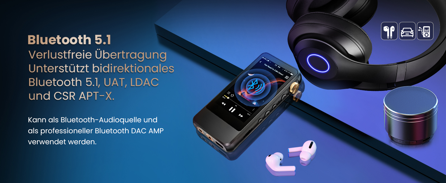 HIFI WALKER H20 Pro: Аудіо-плеєр Hi-Res з Bluetooth 5.1, DAC DSD256, 64GB