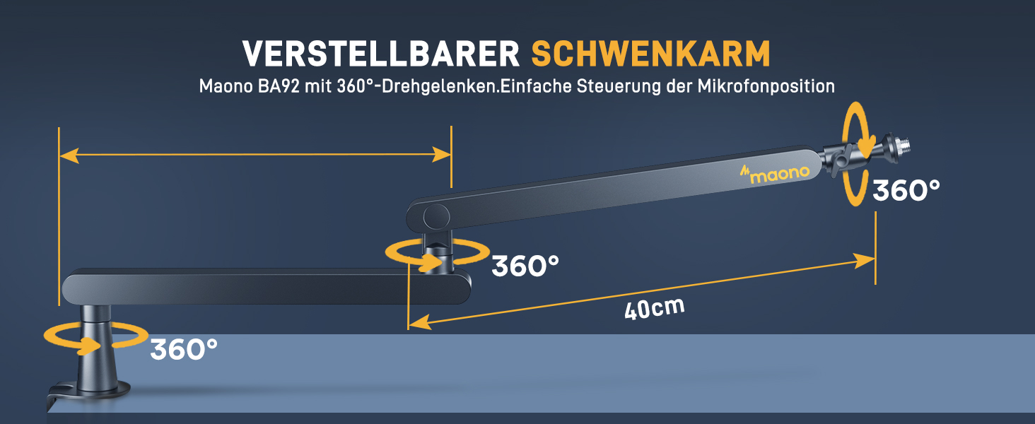 MAONO Тримач для мікрофона BA92 (Чорний) – низькопрофільний з кабелепроводом для чистого робочого місця