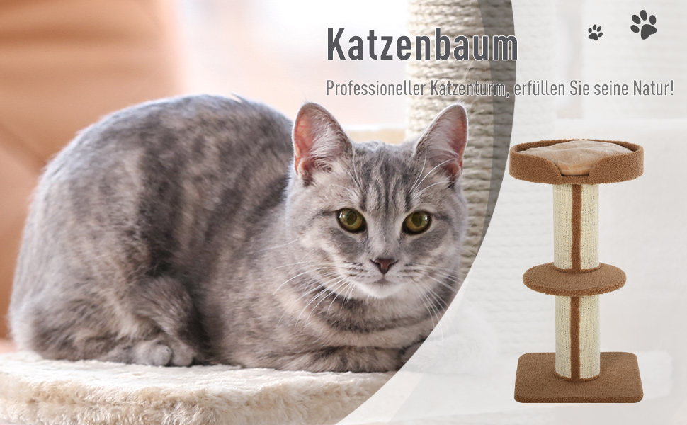 Котячий комплекс PawHut 91 см: кігтеточка, лежак, платформа, для котів до 5 кг, сизаль, лямкова шерсть, світло-коричневий