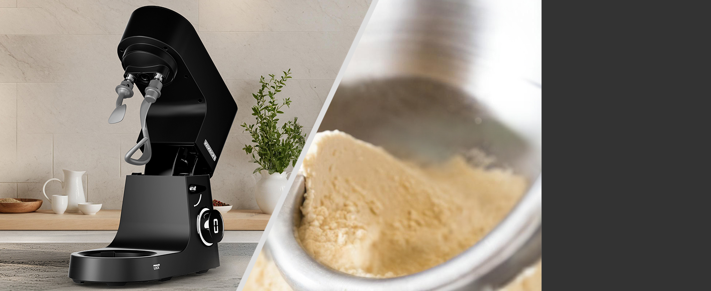 Кухонна машина Heinrichs 2500W з подвійним гаком для тіста, міксером та вінчиком, 8 швидкостей, чаша 8L з нержавіючої сталі, чорна