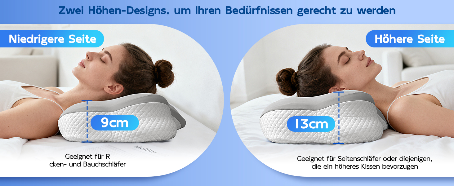 Подушка Ecliptron з піною з пам'яті: ергономічна подушка для шиї, дихаюча, знімний чохол, для тих, хто спить на боці, спині та животі (сіра)