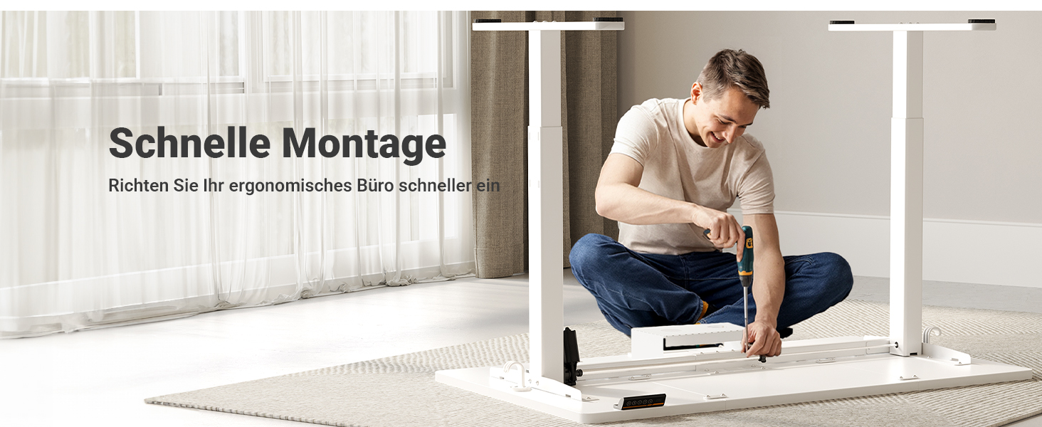 Claiks Electric Height Adjustable Desk 140x70cm - Standing Desk with Cable Management & Memory Function | White Top | Ergonomic Design for Home Office