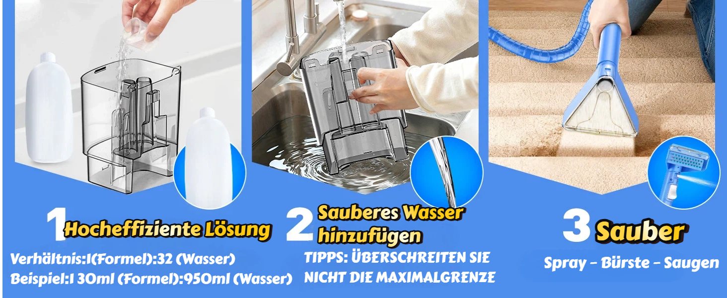 Пилосос для чищення м'яких меблів Polsterreiniger 500W 18КПа з функцією самоочищення, блакитний - для килимів, диванів, авто