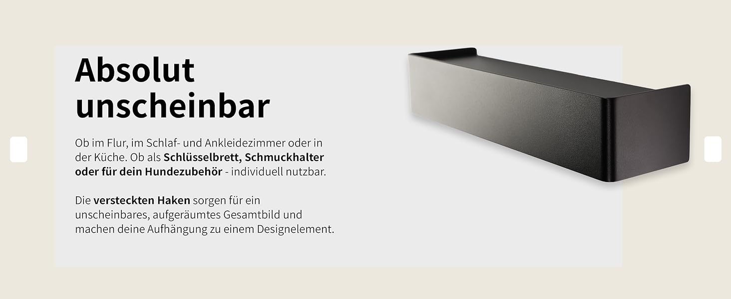 Ключниця настінна Designfabrik Hamburg: сучасний органайзер для ключів з полицею, металевий тримач для ключів у мінімалістичному дизайні для передпокою та коридору, чорний колір