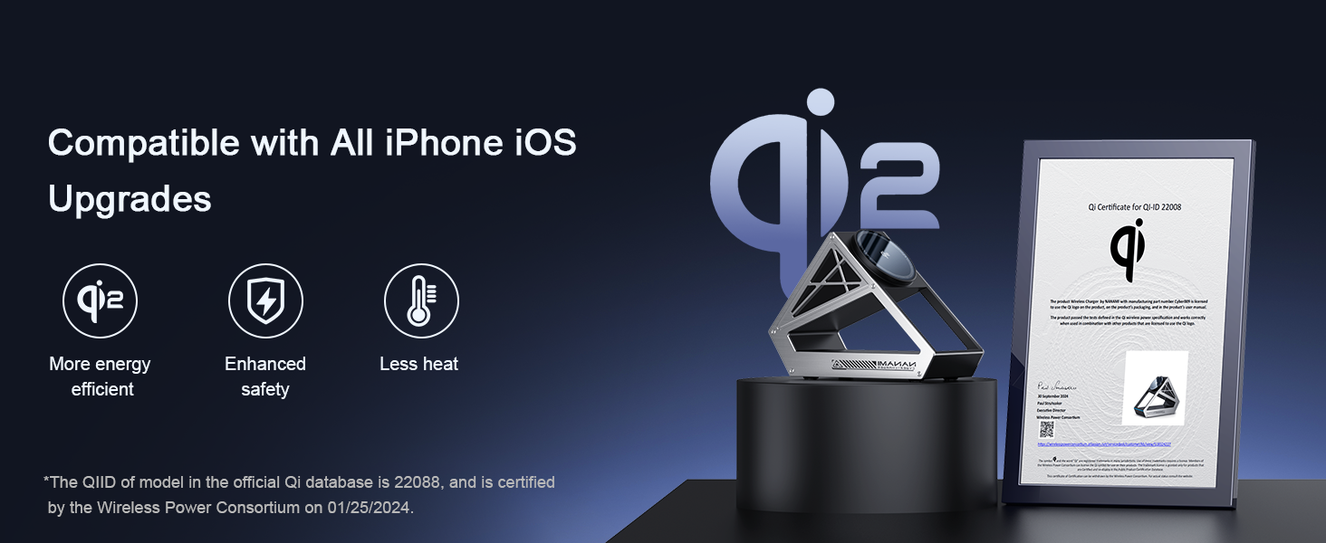 Зарядний пристрій NANAMI 3-в-1 MagSafe: для iPhone 17, 15, 14, 13, 12, Apple Watch, AirPods. Чорний, 15W, Qi2, MagSafe