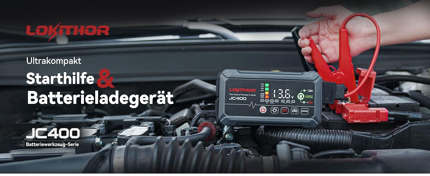 Бустер-стартер LOKITHOR JC400 для автомобіля 2500A, зовнішній акумулятор (Powerbank) та зарядний пристрій 6V/12V