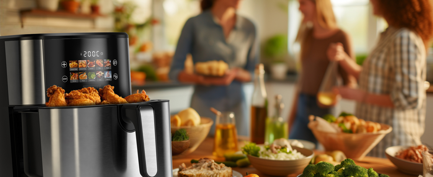 Фритюрниця повітряна HEINRICHS 9 літрів XXL з LED-дисплеєм, 10-в-1, 1800W, для здорового харчування, з таймером