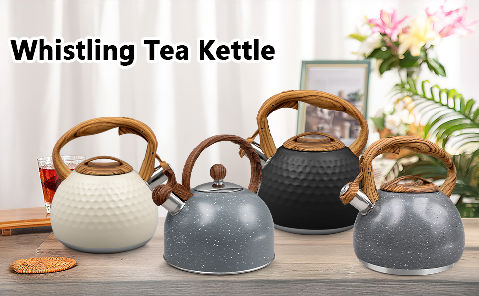 Чайник для плити, 3 л, нержавіюча сталь, з ручкою з деревом, чайник-свисток для індукційних, газових та електричних плит (білий)