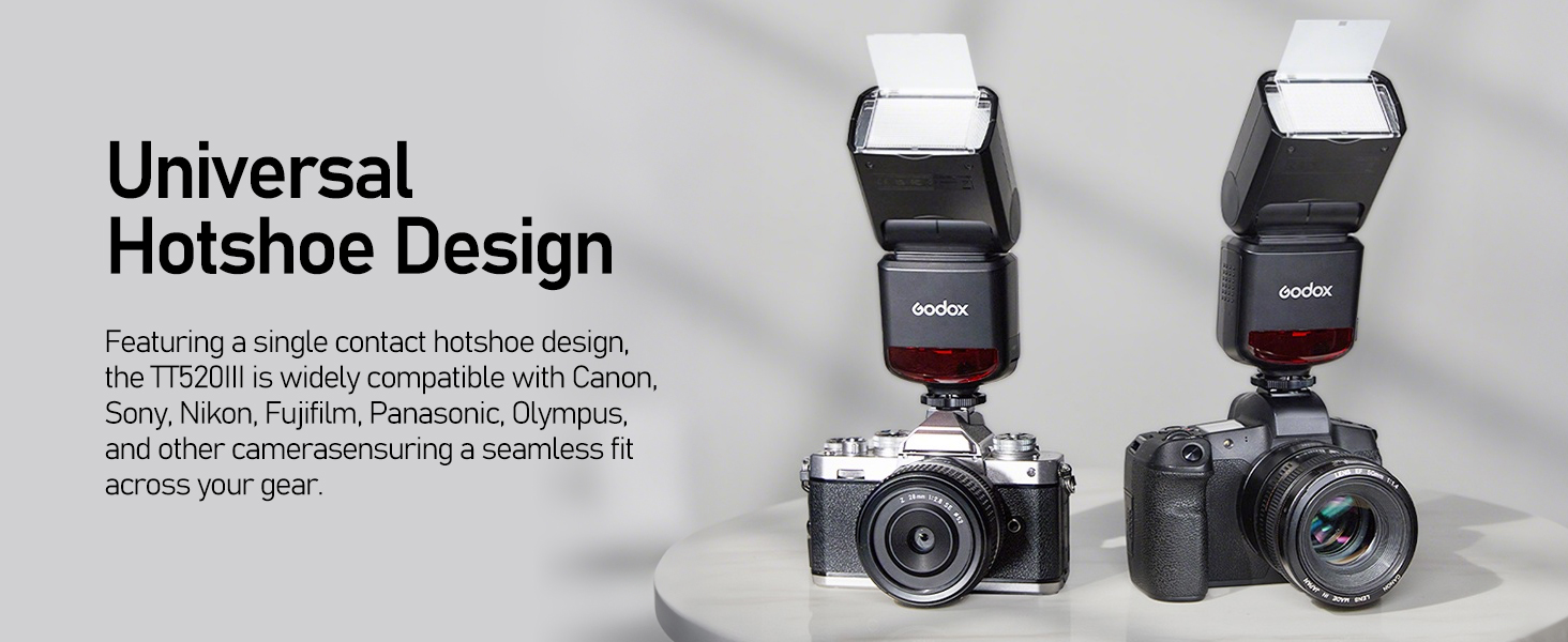 Спалах для камери Godox TT520 III з бездротовим передавачем, GN33, 433MHz, S1/S2 режими, 8 рівнів потужності, сумісний з Canon, Nikon, Pentax, Olympus, Fujifilm, Panasonic