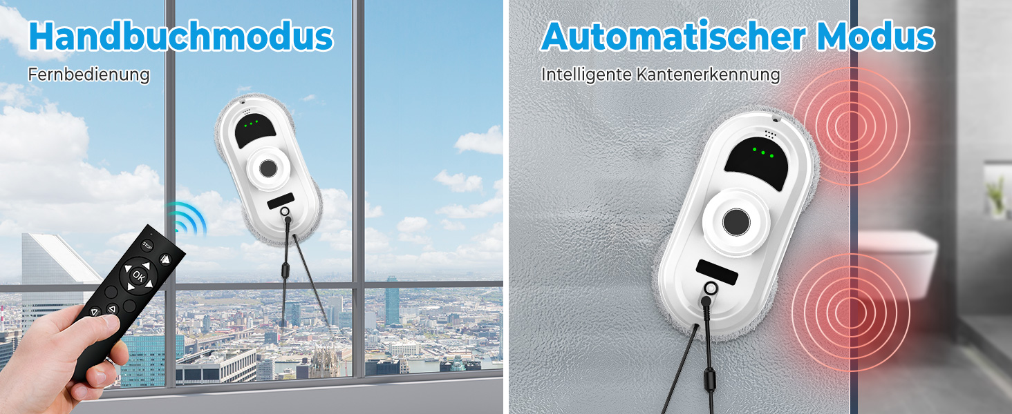 Робот для миття вікон Fensterputzroboter 5600Pa електричний з пультом, 3 режимами, навігацією та 10 серветками для гладких поверхонь
