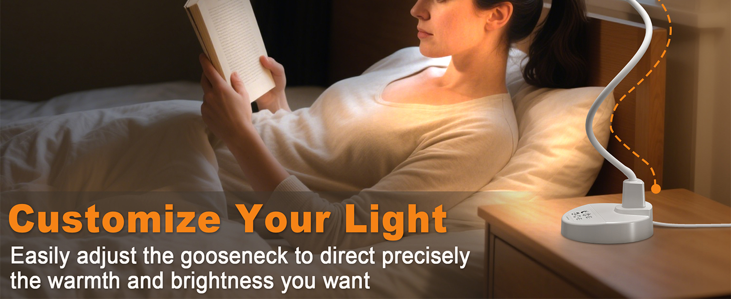 LED настільна лампа 15W з USB-A та USB-C – диммування, 3 колірні температури, 5 рівнів яскравості, таймер, гнусий 360° шийка, захист очей, для офісу та спальні (біла, 12 см)