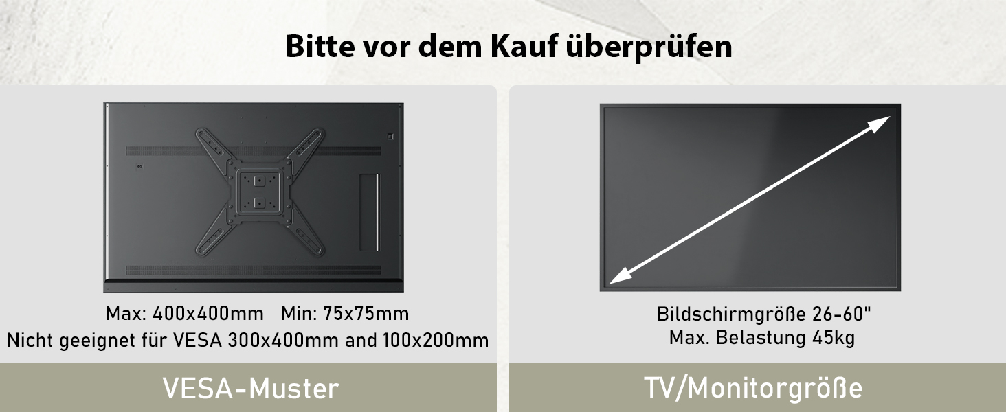 Кріплення для телевізора BONTEC: поворотне та нахилене, для LCD, LED, OLED, Plasma, Flat & Curved телевізорів/моніторів (26-60 дюймів), до 45 кг, VESA 400x400 мм