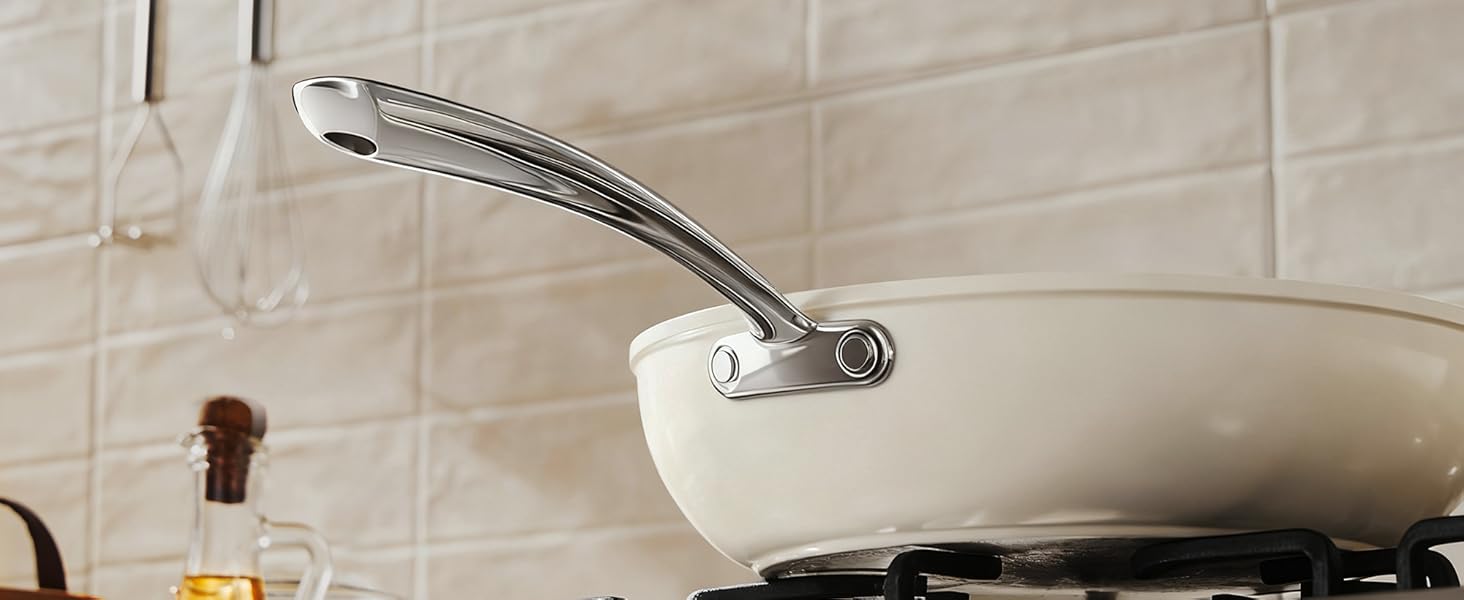 Набір сковорідок Redchef з керамічним покриттям, алюміній, індукційні, 20/24/28 см, для всіх типів плит, без PTFE, PFAS, PFOA, для духовки (24 см, Бежевий)